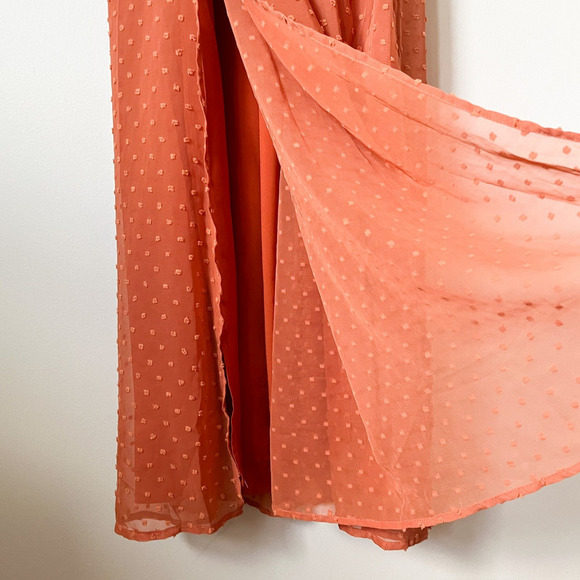 Zesica Swiss Dot Tie Strap Smocked Maxi Dress Terracotta Small Spring Summer - Picture 11 of 11